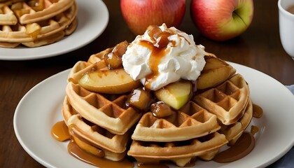Wall Mural - caramel apple waffles with whipped cream on top