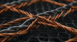 © Ikasam - Intricate interwoven metallic strands on a textured backdrop creating a sophisticated industrial