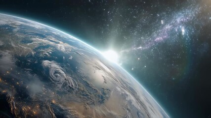 Wall Mural - planet earth from outer space with glowing blue atmosphere, illuminated continents, vibrant oceans, 