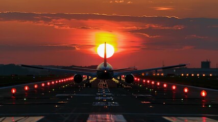 Wall Mural - airliner approaching airport runway during golden hour