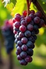 Wall Mural - Close-up of perfectly ripe Bordeaux grapes hanging on the vine, ready for harvest Sunlight illuminates their deep, rich color The scene evokes the essence of a fine wine , grapes, rural