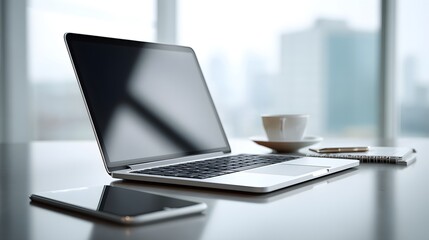 Wall Mural - digital nomad, laptop, mobile workspace, high-quality stock photo, editorial style