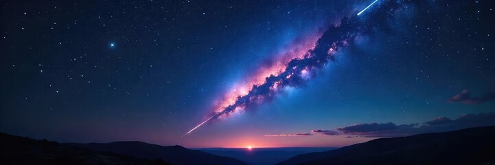 Wall Mural - Awe-inspiring view of a meteor shower streaking across a dark night sky, illuminating the vast expanse of stars Perfect for astronomy, space, and celestial themes , astronomy, shooting star
