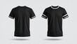 © Ramadhana - Two black t-shirts with white stripes, front and back views, isolated on a light gray background.