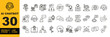 © Neko funny - Chatbot set of web icons in line style. A collection of linear icons representing key Chatbot concepts, including a robot head with a headset, chatbot on a laptop, speech bubbles, Editable stroke