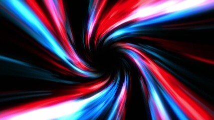 Wall Mural - Abstract swirling vortex of vibrant blue and red light trails against a dark background.