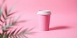 © Prisana - Pink disposable cup with plastic lid on pale pink background,   bright,   summer