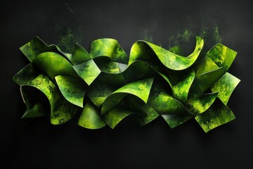 Poster - Dynamic green shapes undulate against a dark background creating an abstract visual experience, green shapes moving on black background