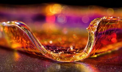 Abstract close-up of a vibrant, fluid glass object