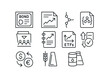 © Ms. Fox - Financial Icons Grid. Outline icon set of financial instruments: bonds, stocks, derivatives, mutual funds,