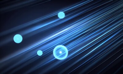 Sticker - abstract blue background with glowing light lines and dots on a dark background, a technology concep