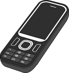 Black cell phone with a keypad and display screen isolated on a white background
