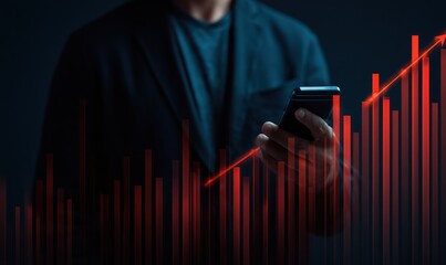 Businessman reviewing rising stock chart on phone