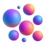 Abstract composition of colorful gradient spheres with soft lighting and smooth surfaces floating against a dark background