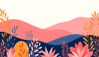 Wall Mural - A stunning abstract landscape of layered mountains and artistic flora.