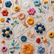 © Natalia - Playful, colorful buttons and crafts in top-down view. Ideal for DIY, kids, or handmade-themed visuals.