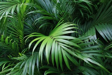  Lush palm fronds forming tropical background scene
Tropical background filled with lush green palm foliage
