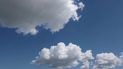 Wall Mural - beautiful 4k drone footage revealing vivid blue sky scattered glowing cumulus clouds full daylight providing calm radiant view perfect meteorological travel themed