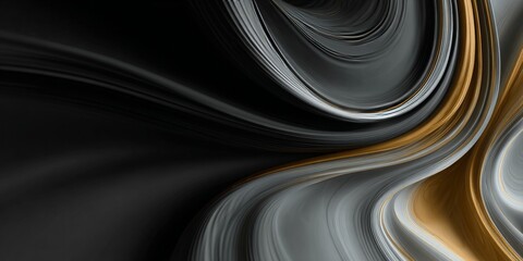 Poster - Elegant Fluid Art Wallpaper in Black and Gold Tones, Perfect for Modern Aesthetic Interiors
