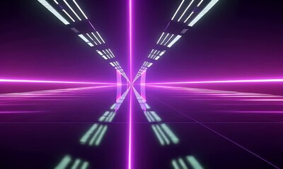 Wall Mural - 3D render, abstract background with neon light rays and blurred floor in a purple color. 