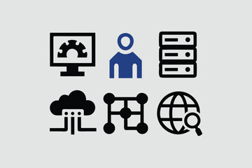 Information Technology icon set. Containing cloud computing, IT manager, big data, data analytics, internet, network security and more. Solid vector icons collection. 