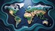 © Stock  - 3D World Map, Textured Global Map, Ocean Waves World Map, Earth and Water, International Travel and Geography.