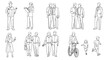 © dikifajarfadilah - A versatile collection of black and white line art illustrations featuring diverse people, including professionals, couples, and families, ideal for architectural design.