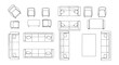 © dikifajarfadilah - Detailed top-down architectural line drawings of modern living room furniture, including sofas, armchairs, tables, perfect for interior design plans.
