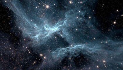 Wall Mural - Vast Blue and Black Textured Nebula in Deep Spacetime with Sparkling Stars and Complex Forms