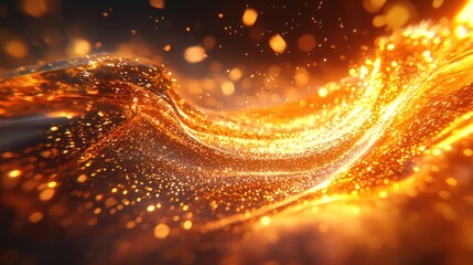 Wall Mural - shimmering golden wave of particles flowing against a dark backdrop