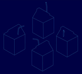 Poster - Three white milk cartons in a triangular arrangement stand out against a blue background. The largest box is centered with two smaller ones on each side, creating a clean contour design.