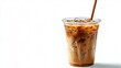 © Nisha50 - Refreshing iced coffee in plastic takeaway glass on white background