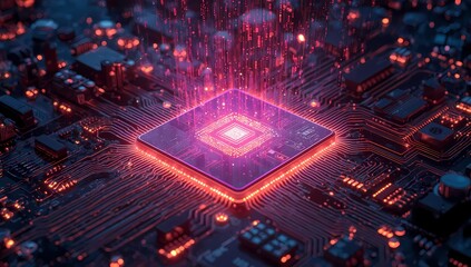 Futuristic 3D Processor Creating Digital Artworks abstract technology background with binary code