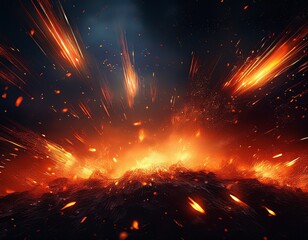 Wall Mural - fiery sparks and embers fly through dark night sky creating a dramatic and fiery abstract background image