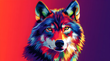 Naklejka na meble Digital colorful wolf vector art, majestic wildlife predator portrait in pop art style, polygonal creative illustration, modern trendy hipster design for unique decorative purposes.