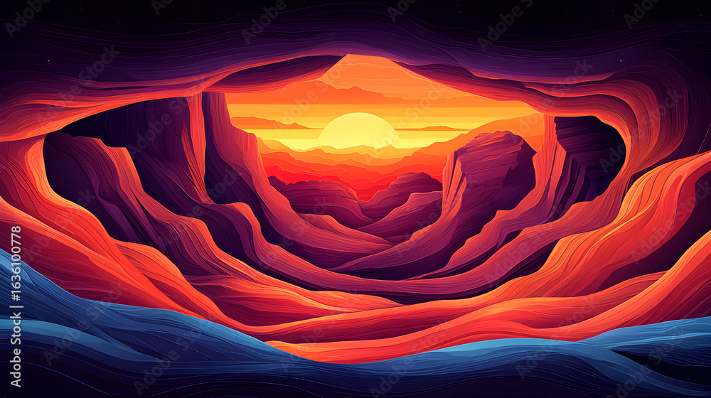 Vector drawing of curved rock walls in Antelope Canyon, Arizona desert ...