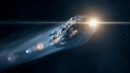 Wall Mural - A Detailed Visualization of a Comet Traveling Through the Dark Depths of Space, Its Icy Nucleus Glowing Brightly Against a Starry Background, Leaving