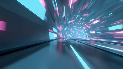 Sticker - A Futuristic Journey Through a Neon Tunnel: Vibrant Pink and Blue Lights Illuminate a Dynamic 3D Space with Fast Motion and Glowing Shapes Creating a