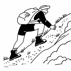 Poster - Stylized illustration of a person with a backpack climbing a hill hiker mountain