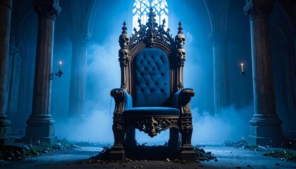 Ornate Throne with Skulls in Gothic Interior - Dark and Moody