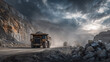 © Berg - Large Mining Truck Driving Through Dusty Quarry Road in Harsh Conditions