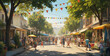 © Viktor - Families at neighborhood block party on sunny street. Children play games, adults chat by food stalls. Colorful bunting strung between trees adds cheerful festival atmosphere. Experiencing community