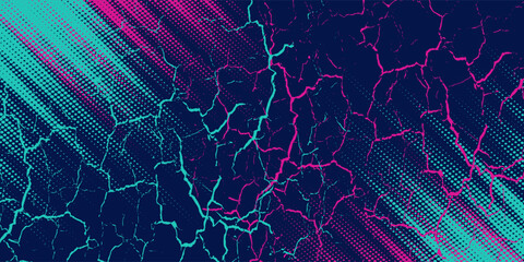Poster - Vector halftone gradient effect. Vibrant abstract background. Retro 80's style colors and textures.