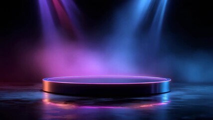 Poster - The circular platform, glowing with a blue and purple gradient on the dark blue background. 1