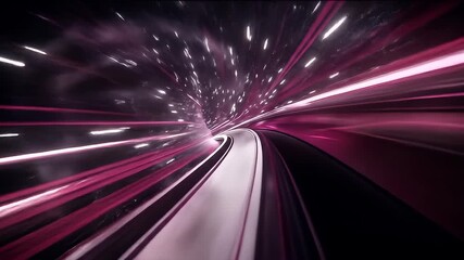 Wall Mural - Dynamic Pink and Purple Light Beams Tunnel Motion Background High Speed Flight Through Glowing Cosmic Space Bright Glowing Lines Abstract Design