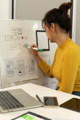 Wall Mural - Creative web designer planning UI application and developing digital template