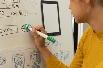 Wall Mural - Creative web designer planning UI application and developing digital template