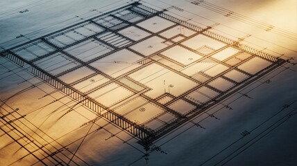 illustration of architectural blueprint for a modern residential house plan with detailed constructi