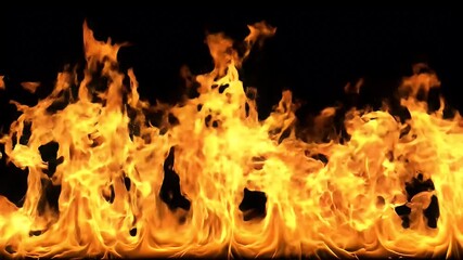Wall Mural - Intense Orange And Yellow Flames Against A Black Background A Detailed Visual Of Dynamic Fire Burning With Bright Flickering Light And Powerful Heat