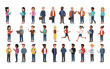 © oky - A diverse set of illustrated cartoon characters showing people of different ages, genders, and ethnicities in various lifestyle and business poses.